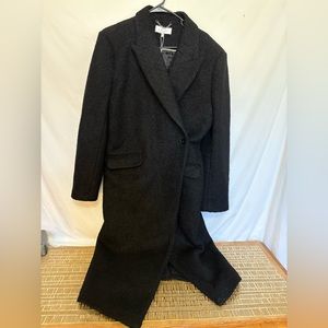 NWT L’Academie Black Wool Blend Trench Coat‎ Size Large